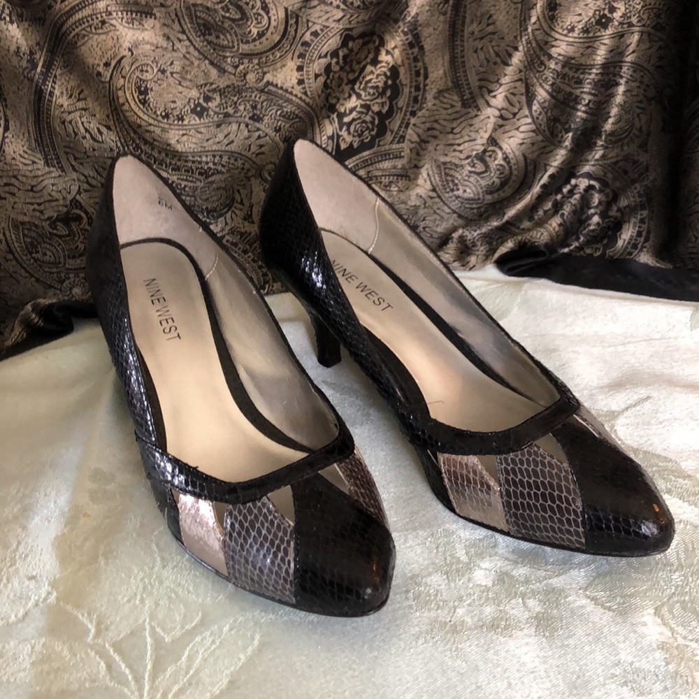 Nine west black silver and gray high heels 6 1/2